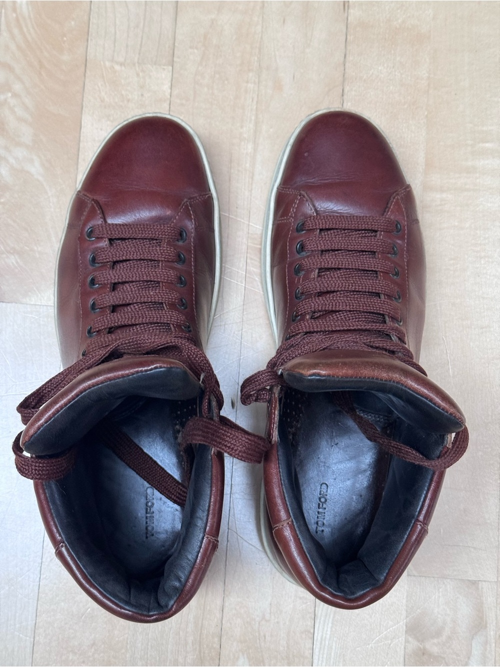 Tom Ford Men's Chestnut Brown High-Top Leather Sneakers